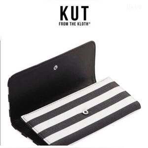 Kut from the Kloth Black White Striped Snap Closure Classy Contemporary Wallet